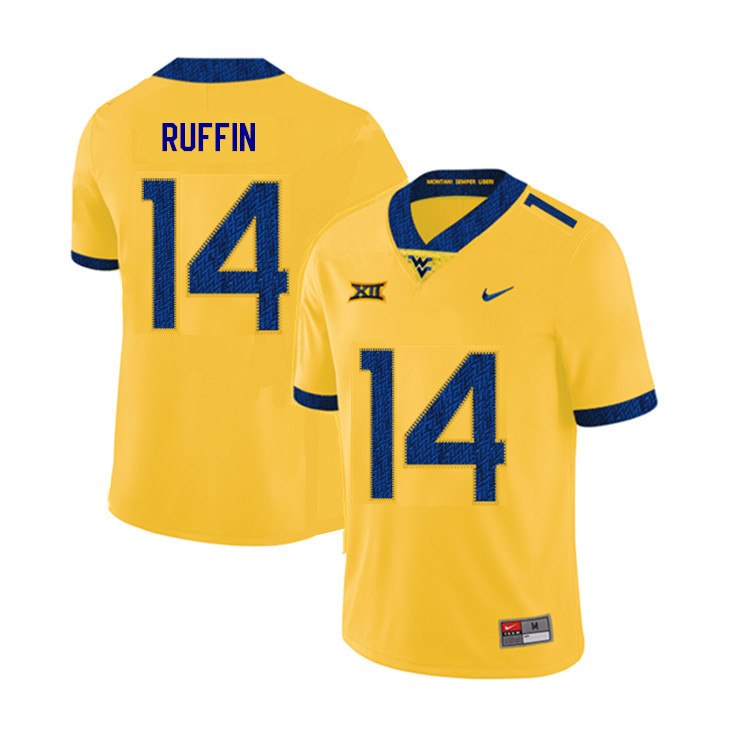 2019 Men #14 Malachi Ruffin West Virginia Mountaineers College Football Jerseys Sale-Yellow